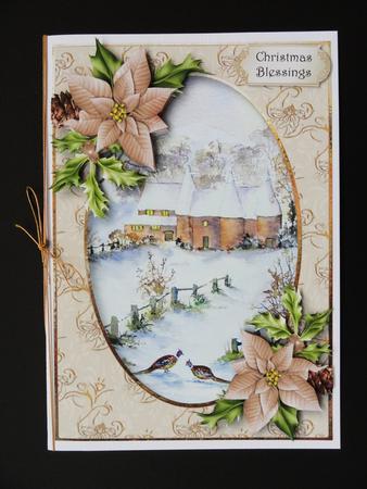 Watercolour Winter Oast Houses & Poinsettias by Valerie Spowart