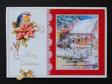 Winter Cottage Robin and Poinsettia by Valerie Spowart