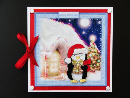Christmas Party Penguin Card with Decoupage by Valerie Spowart