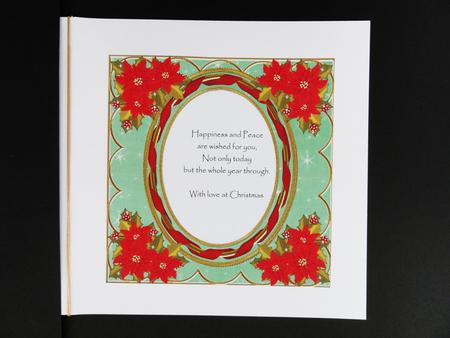 Red Poinsettia Mid Green 7in Ribbon Oval Insert Panel by Valerie Spowart