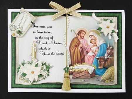 Open Book Christmas Topper Nativity Green by Valerie Spowart