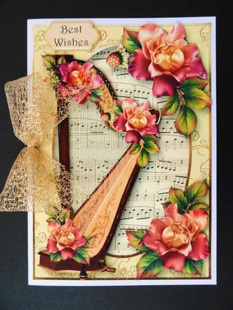 Gorgeous Harp with Sheet Music & Sunset Roses by Valerie Spowart