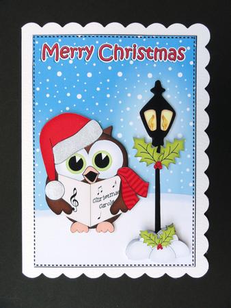 Christmas Little Hoot Owl Lamp Post 5x7 3D Decoupage by Valerie Spowart