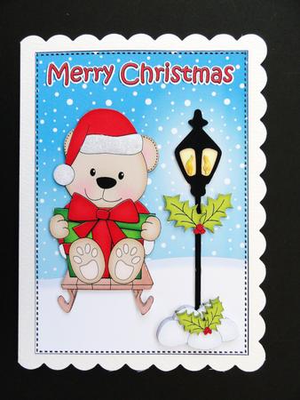 Christmas Livvy Bear Lamp Post 5x7 3D Decoupage by Valerie Spowart