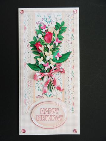 Pink Rosebuds with Lace Dl Decoupage by Valerie Spowart