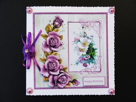 Purple Rose and White Flowers Card by Valerie Spowart