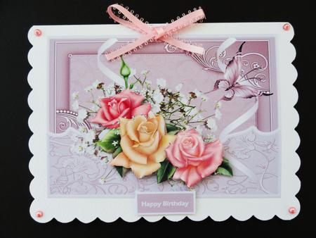Yellow and Pink Rose Card with Decoupage by Valerie Spowart