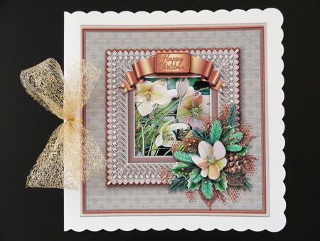 Christmas Roses in a Lace Frame 8in x 8in Decoupage by Valerie Spowart