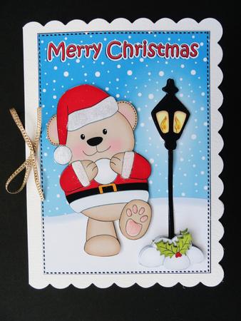 Christmas Livvy Bear Lamp Post 5x7 3D Decoupage by Valerie Spowart