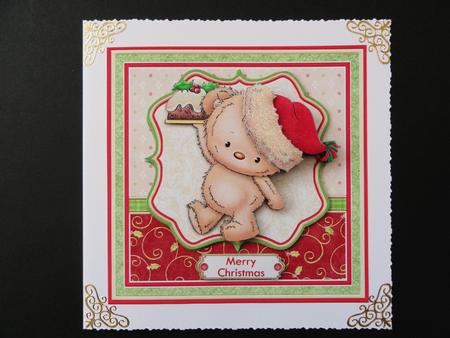 Pudding Bear Christmas Card Topper & Decoupage by Valerie Spowart