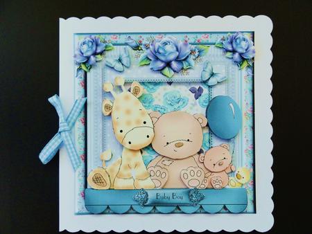 Cute Soft Animals Baby Boy Card Front Kit by Valerie Spowart