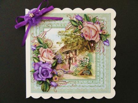 8x8 Vintage Roses with Cottage Scene Mini Kit by Valerie Spowart