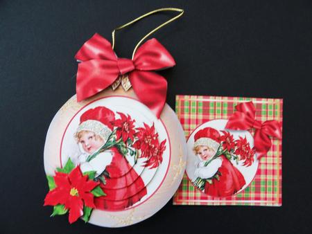 Christmas Bauble Card Double-sided Mini-kit- Poinsettia Baby by Valerie Spowart