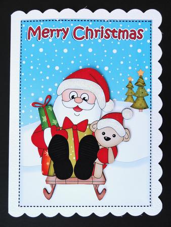 5x7 Christmas Sledging Santa 3D Decoupage by Valerie Spowart