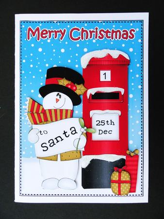 5x7 Christmas Snowman Postbox 3D Decoupage by Valerie Spowart