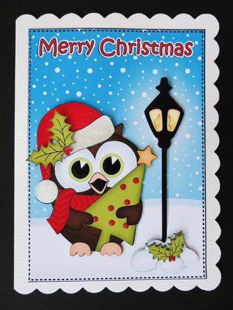 5x7 Christmas Little Hoot Owl Lamp Post 3D Decoupage by Valerie Spowart