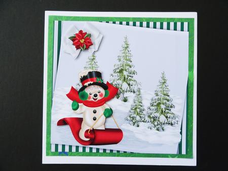 Snowman Having Fun in the Snow on a Sledge 8x8 by Valerie Spowart
