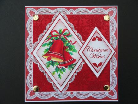 Red Bells Christmas Wishes 7in Double Diamond Topper by Valerie Spowart