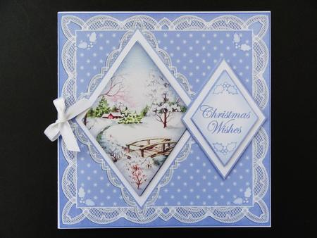 Blue Snowscene Christmas Wishes 7in Double Diamond Topper by Valerie Spowart