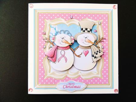 Pink Snowmen Square Card Front by Valerie Spowart
