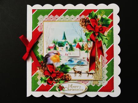 Vintage Christmas Scene with Red Robin Pyramid by Valerie Spowart
