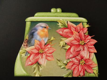 Handbag Shape Card Christmas Red Poinsettia by Valerie Spowart