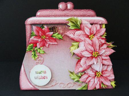 Handbag Shape Card Christmas Rosa Poinsettia by Valerie Spowart