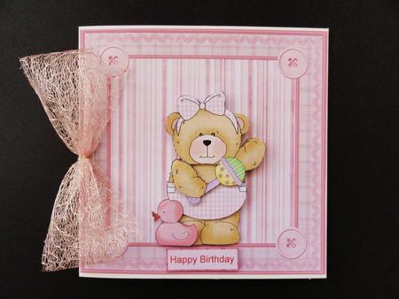 Baby Girl Teddy Bear Card with Decoupage by Valerie Spowart