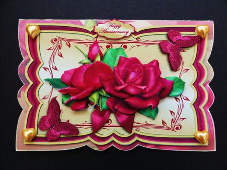 Cerise Roses on Gold Scalloped Card Kit by Valerie Spowart
