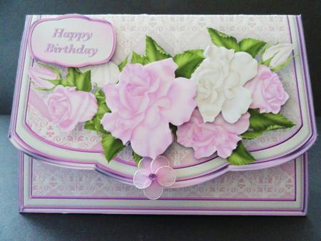 Pink Roses Flapover Clutch Bag Card Mini Kit by Valerie Spowart
