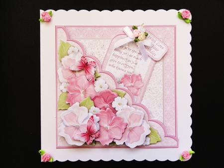 Square Scallop Pocket Pink Pansy Mini Kit & Decoupage by Valerie Spowart