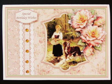 Girl Walking Dog in Woods Card Topper & Decoupage by Valerie Spowart
