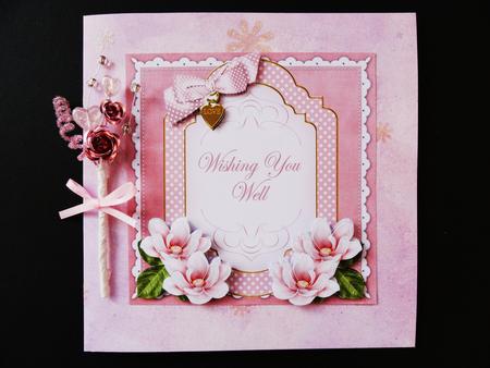 Pink Magnolia Wishing Well Fancy 7in Decoupage Topper by Valerie Spowart