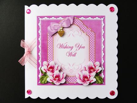 Cerise Magnolia Wishing Well Fancy 7in Decoupage Topper by Valerie Spowart