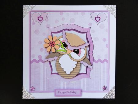 Owls Birthday Greetings Card with Decoupage by Valerie Spowart
