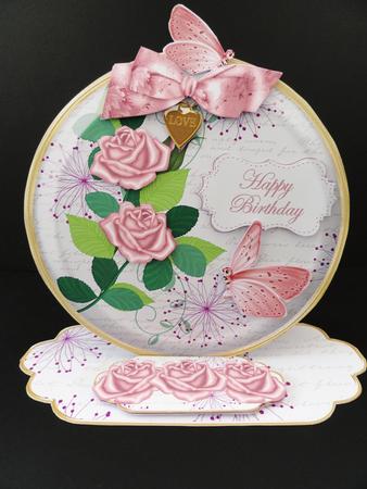 Pink Rose H Birthday Pretty Circle Easel Card Mini Kit by Valerie Spowart