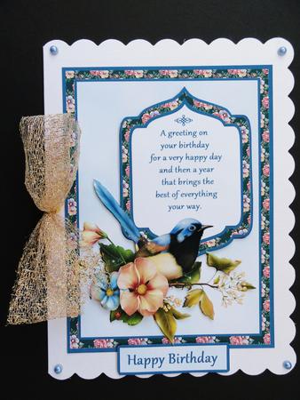 Blue Bird Birthday Decaoupage by Valerie Spowart