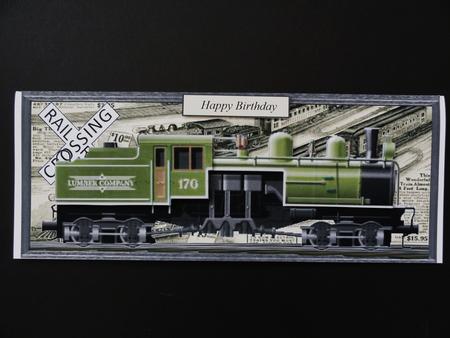 Green Train 4 x 10 Long Topper with Decoupage by Valerie Spowart