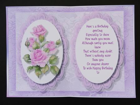 Beautiful Lilac Incert with Roses and Verse by Valerie Spowart