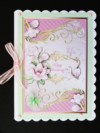 Pink Magnolia with Ornate Borders Card Front by Valerie Spowart