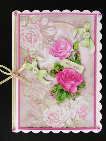 Vintage Roses Pink and Green Card Front by Valerie Spowart