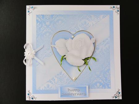 White Rose Wedding Card - Blue by Valerie Spowart