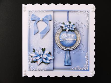 Blue Christmas Poinsettia Square Card by Valerie Spowart