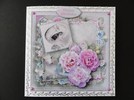 Pink Posy Shabby Chic Card Front by Valerie Spowart