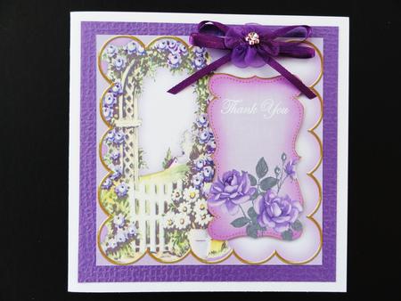 Lilac Rose Arch Thank You 5in Folded Card with Topper by Valerie Spowart