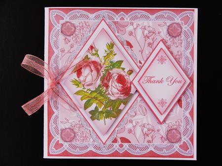 Pink Roses Thank You 7in Double Diamond Topper by Valerie Spowart