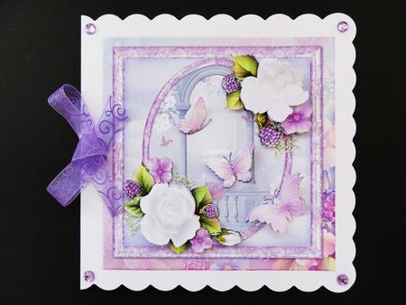 White Roses and Butterflies Card Front by Valerie Spowart