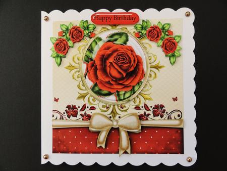 Red Roses in Ornate Frame Oval Pyramids with Bow 8x8 Kit by Valerie Spowart