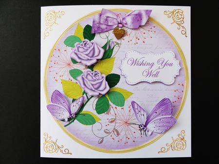Lilac Rose Wishing You Well 7in Circle Decoupage Topper by Valerie Spowart
