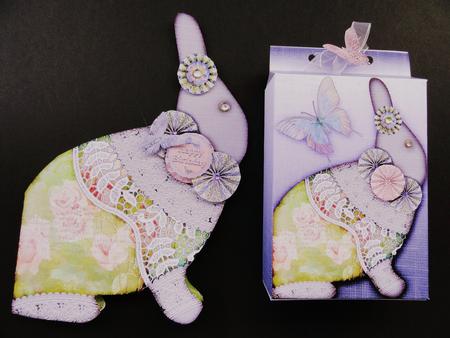 Rabbit Shape Card with Bag Roses Purple by Valerie Spowart